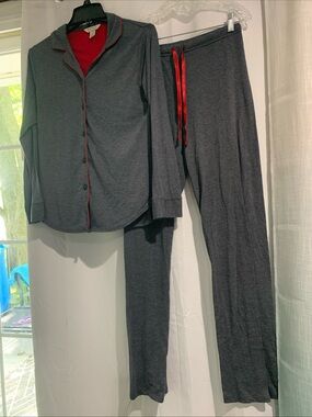 Women's Charcoal Gray & Red Trim Pajama Set